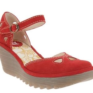 FLY London Leather Ankle Strap Wedges RED Yuna